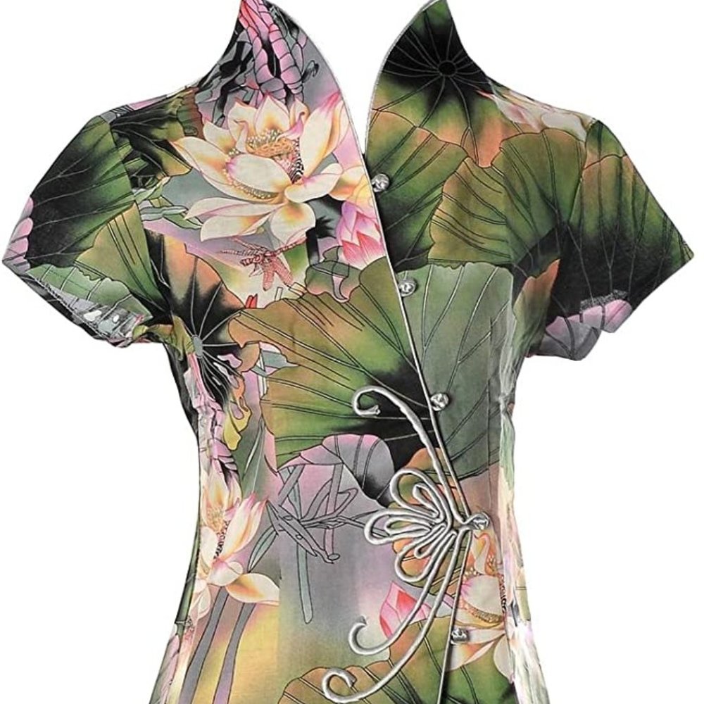 Lotus Flower Shirt Top Lightweight Summer Floral M